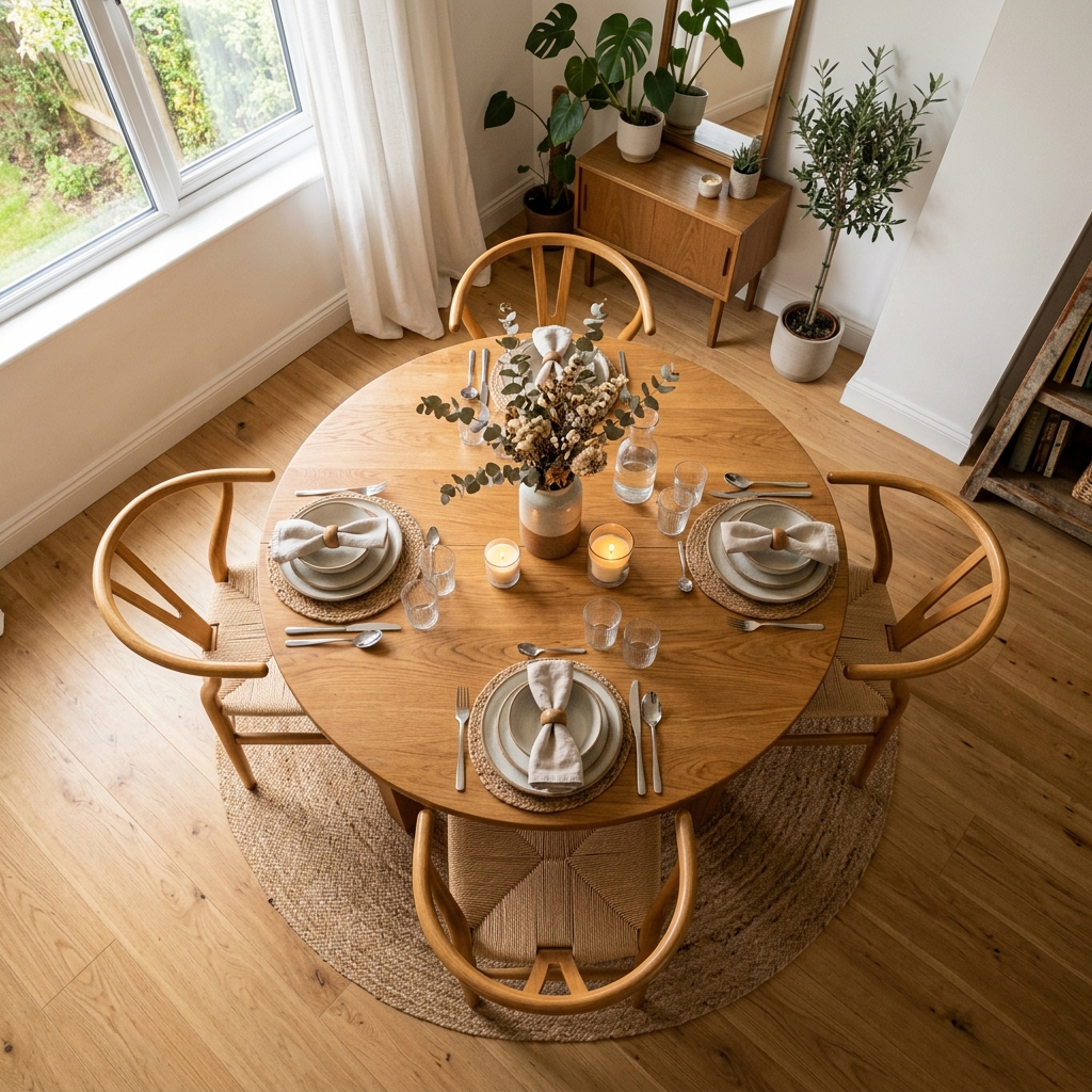 Round dining table with four chairs