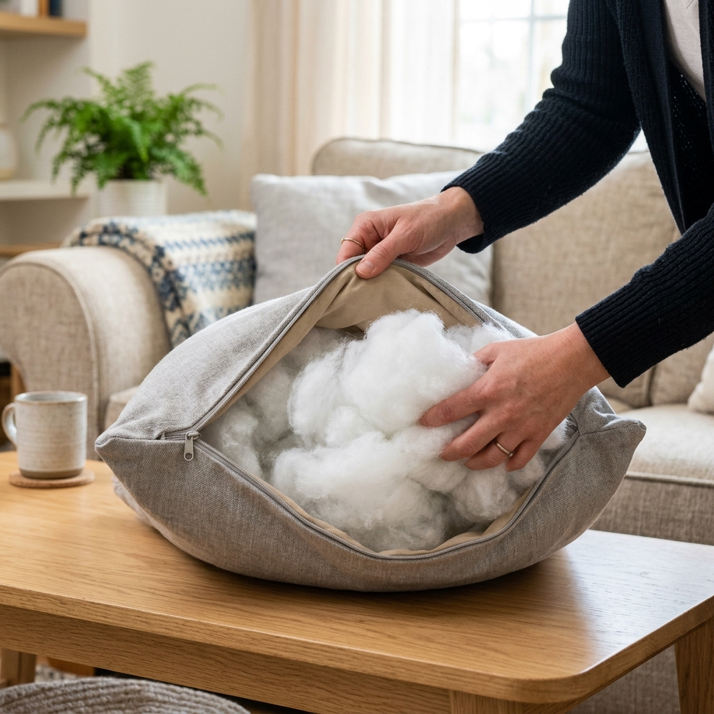 Restuffing sofa cushions with fresh filling