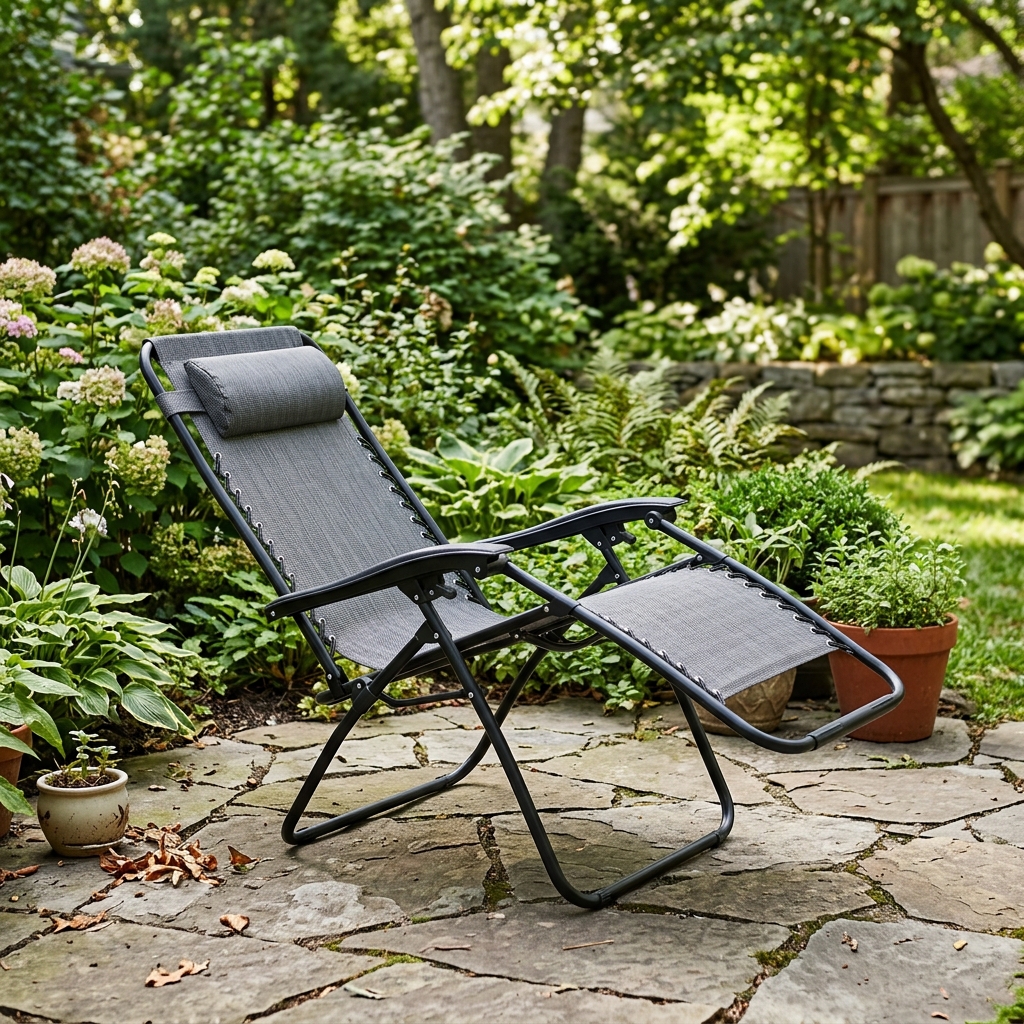 Zero gravity recliner chair in reclined position