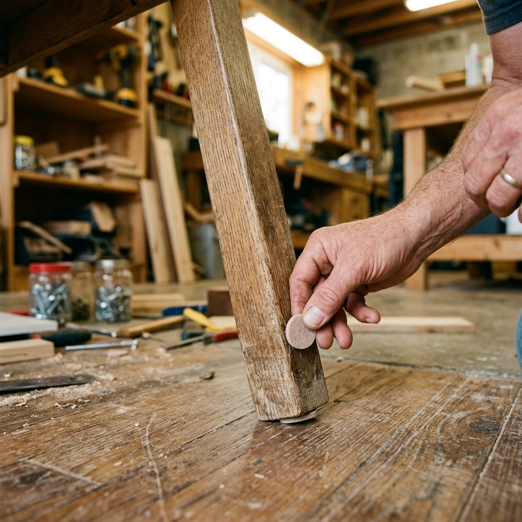 Fixing a wobbly table with felt pads